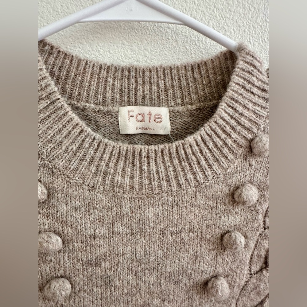 NEW Fate Tan Crew Neck Cable Knit Sweater Vest with Attached white Blouse - Picture 7 of 7